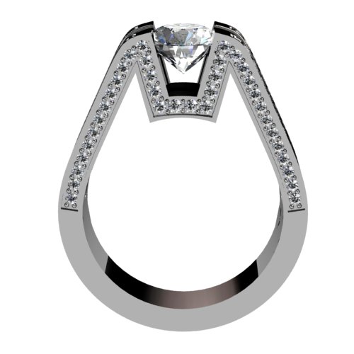 "M" Diamond Engagement Ring Split Shank Pave Diamonds