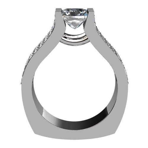 Princess Diamond Engagement Ring Triple Shank Pave Diamonds