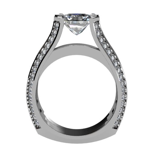 Princess center with round channel-set shank and pave diamonds