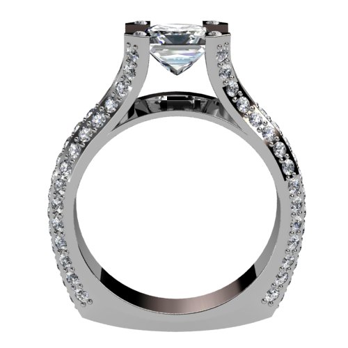 Princess Diamond Engagement Ring 3-Row Diamond Sides