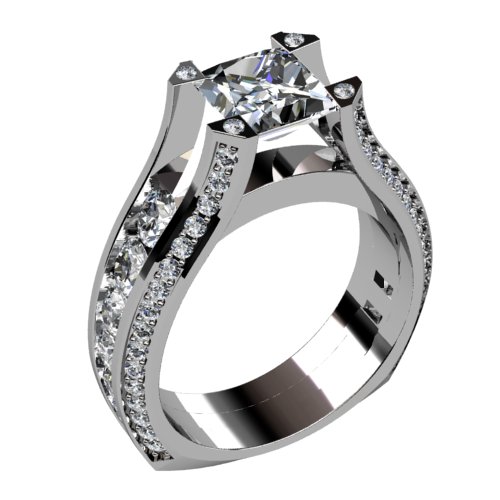 Princess center with round channel-set shank and pave diamonds