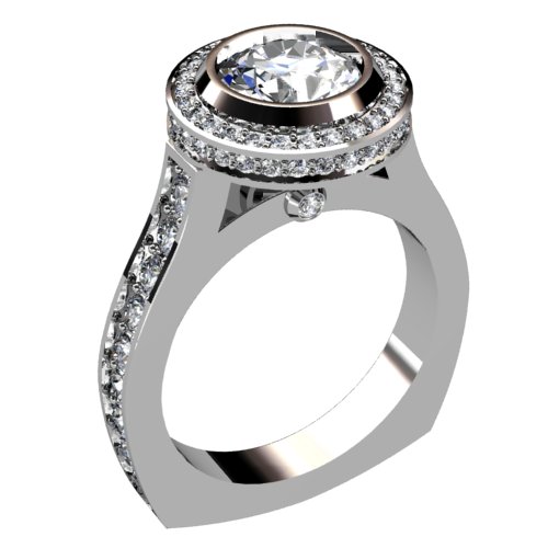 Halo Diamond Ring with Surprise Diamonds and Shank Diamonds