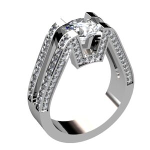 "M" Diamond Engagement Ring Split Shank Pave Diamonds