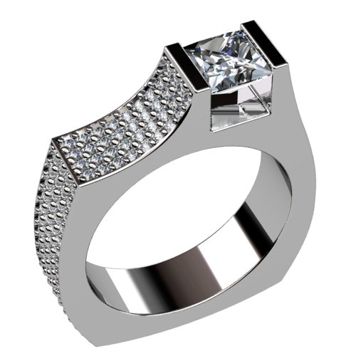 Offset Modern Princess and Pave Diamond Ring