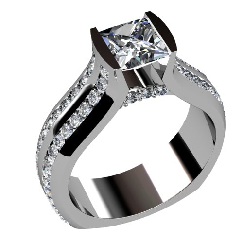 Princess Diamond Two Row Channel-Set Side Diamonds