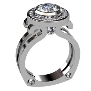 Unique Round Diamond Halo Split Shank Ring