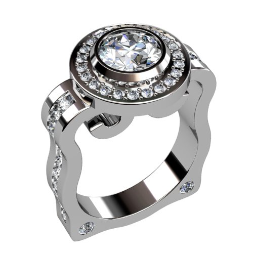 Curvy Diamond Halo Ring