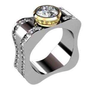 Modern Bezel Diamond Ring with Diamond Trails