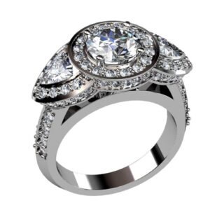 3-Stone Diamond Halo Ring