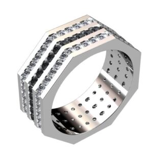 3 Channel Black and White Diamond Ring