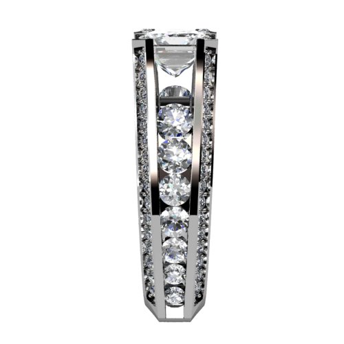 Princess center with round channel-set shank and pave diamonds