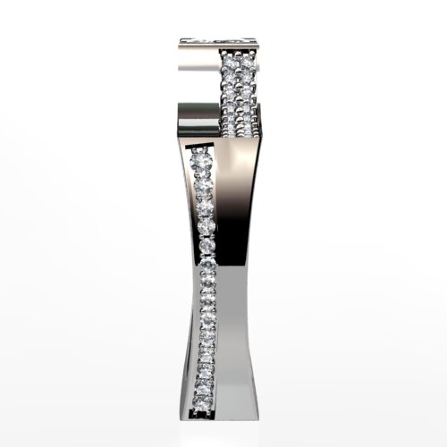 Modern Off-Center Princess Diamond with Split Pave Side Diamonds