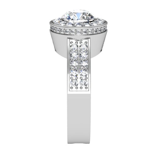 Round Diamond Halo Engagement Ring Double Row Shank Diamonds