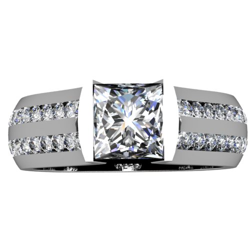 Princess Diamond Two Row Channel-Set Side Diamonds