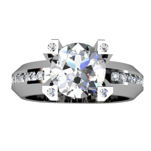 Round Diamond Engagement Ring Channel-Set Side Diamonds with Surprise Diamonds