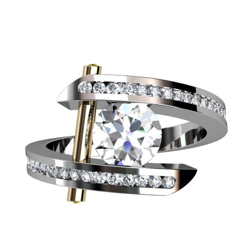 Bypass Diamond Ring with Gold Bridge