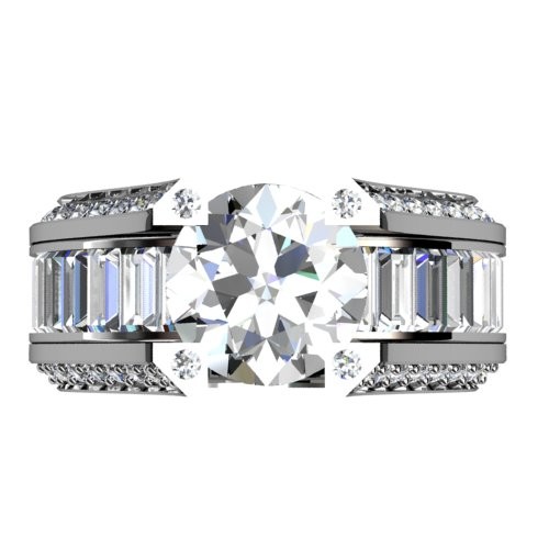 Bridged Diamond Ring with Channel Set Diamond Baguettes