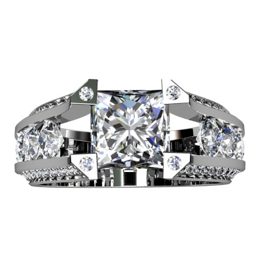 Princess center with round channel-set shank and pave diamonds